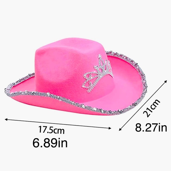 🎃 COWBOY WESTERN HAT Pink bling embellished princess tiara/crown size 8 x 6 NWOT - Picture 5 of 7